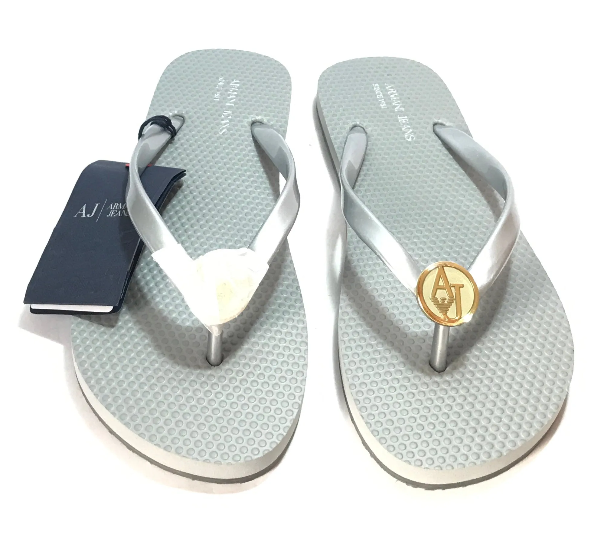 Armani Jeans Silver Rubber Flip Flops | Brand New |