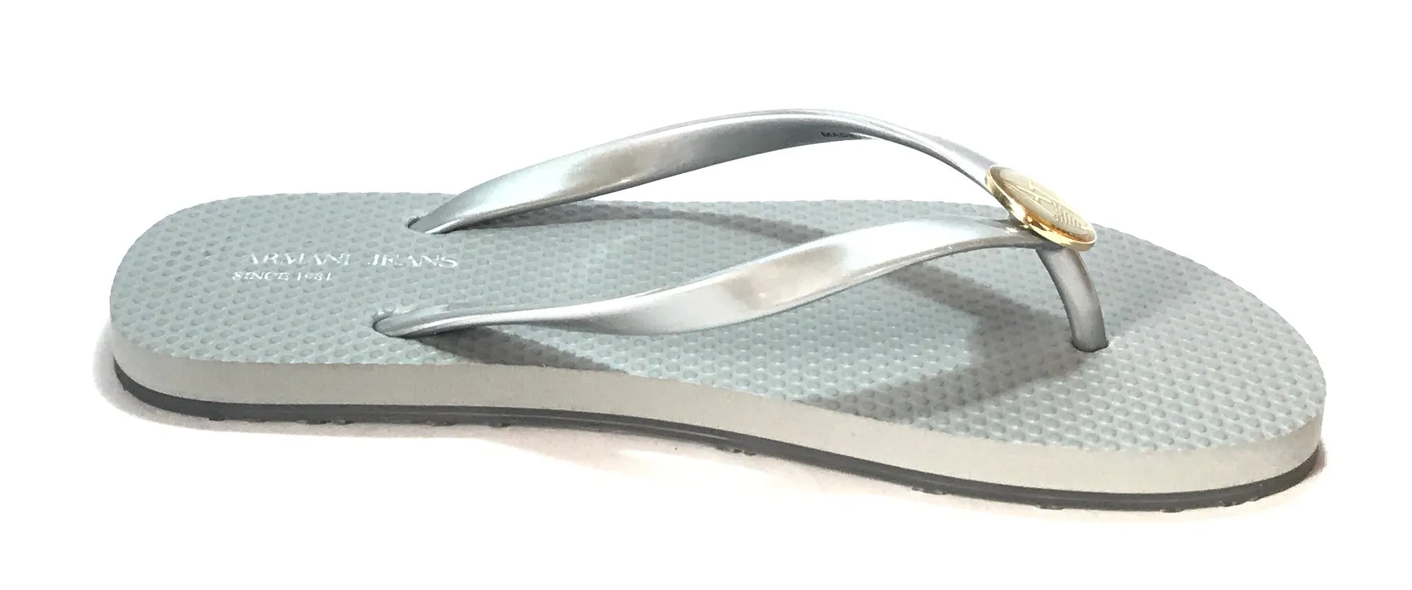 Armani Jeans Silver Rubber Flip Flops | Brand New |