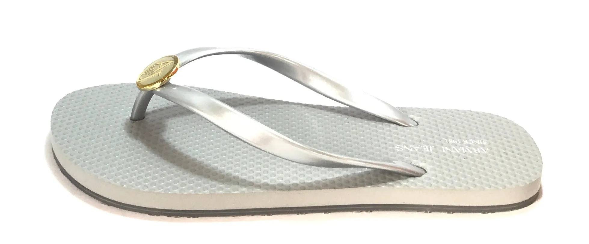 Armani Jeans Silver Rubber Flip Flops | Brand New |