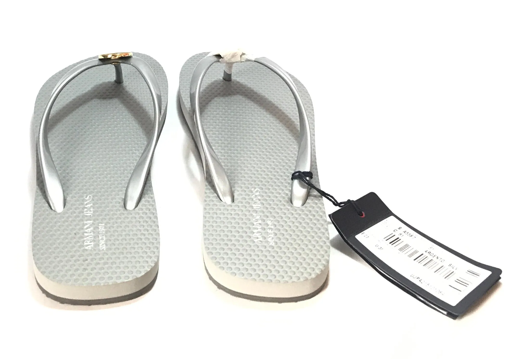 Armani Jeans Silver Rubber Flip Flops | Brand New |