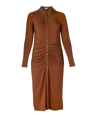 Button Front Collared Midi Dress | BROWN
