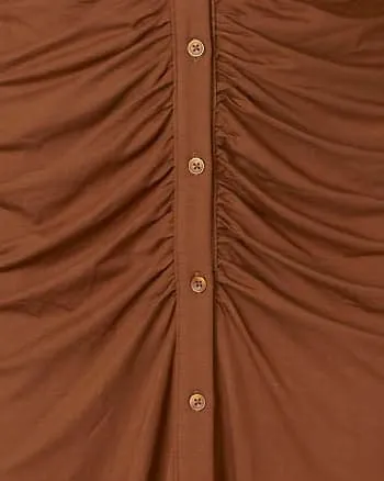 Button Front Collared Midi Dress | BROWN