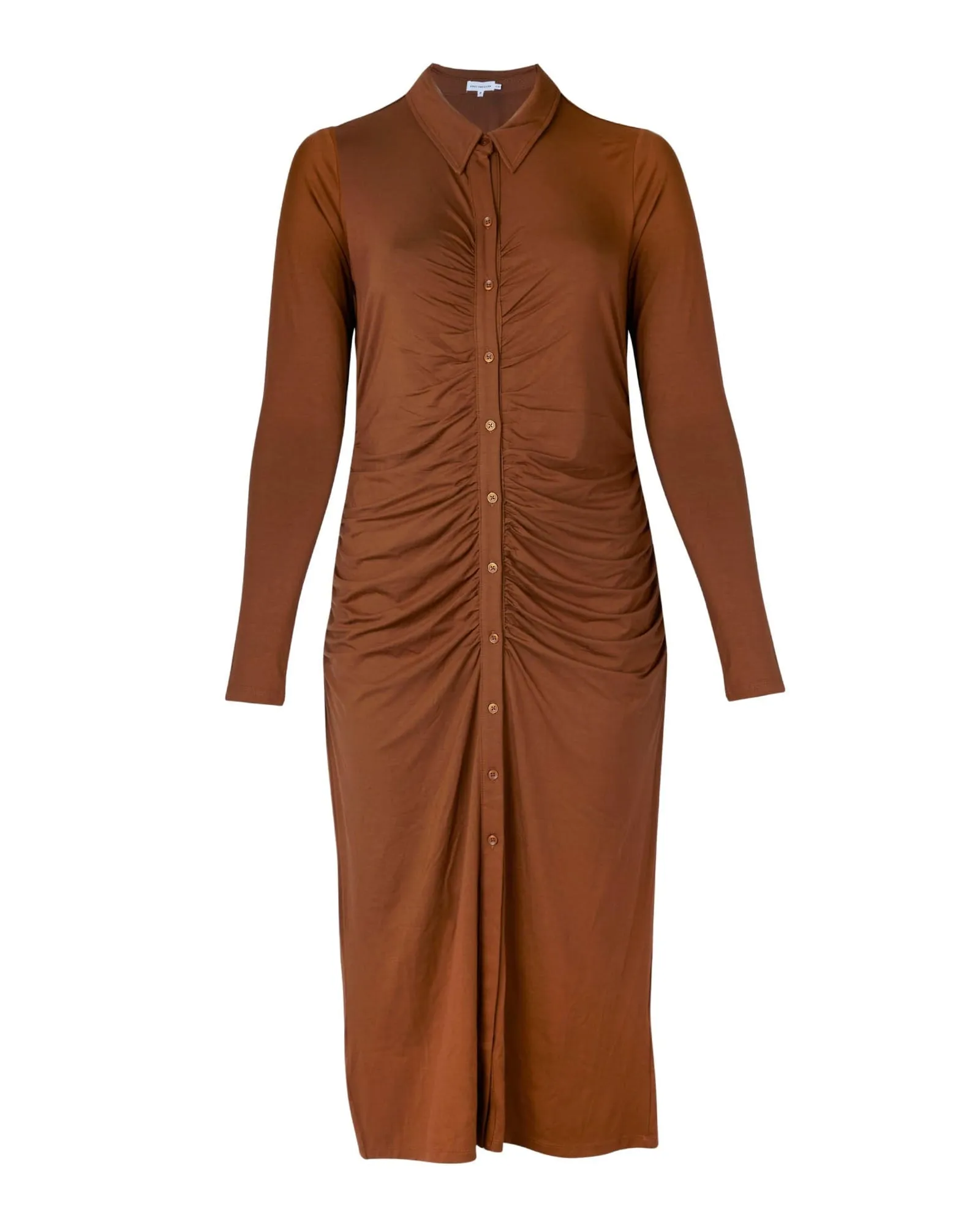 Button Front Collared Midi Dress | BROWN