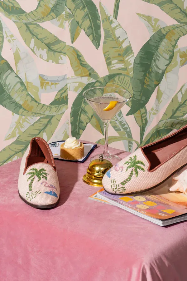 BY PAIGE - NEEDLEPOINT LOAFER IN FLAMINGO & PALM TREE