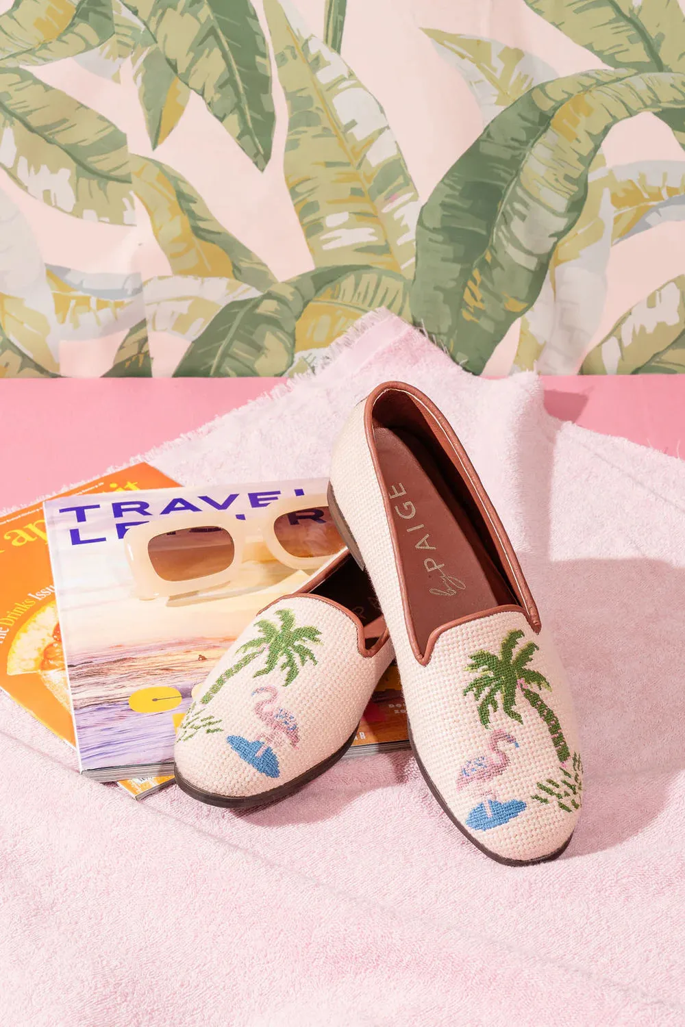 BY PAIGE - NEEDLEPOINT LOAFER IN FLAMINGO & PALM TREE