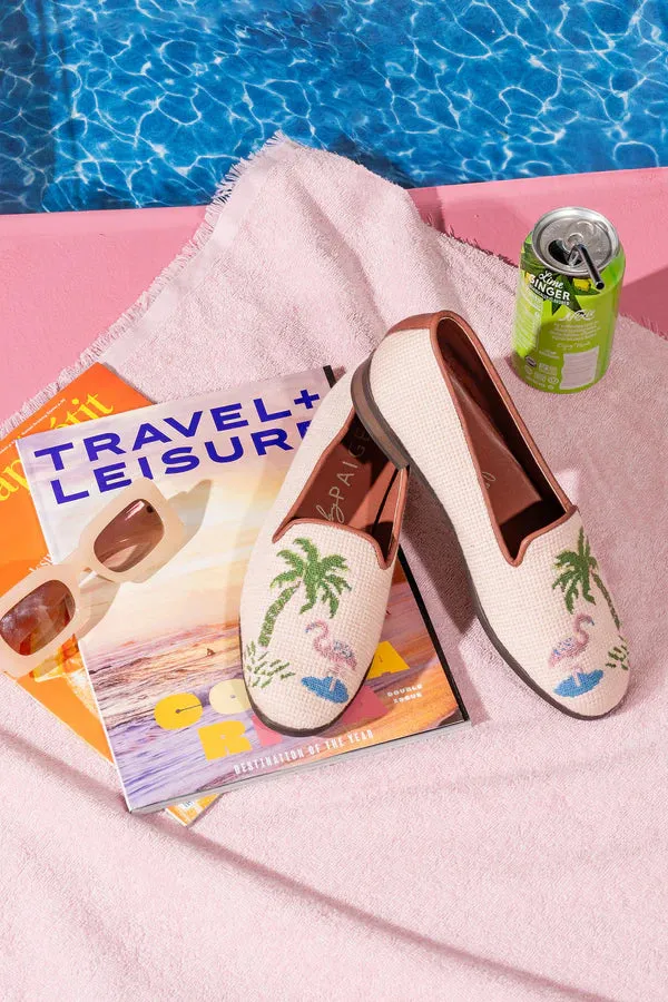 BY PAIGE - NEEDLEPOINT LOAFER IN FLAMINGO & PALM TREE