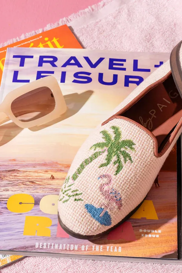 BY PAIGE - NEEDLEPOINT LOAFER IN FLAMINGO & PALM TREE