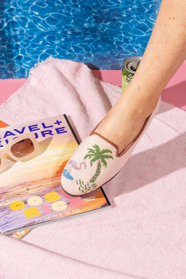 BY PAIGE - NEEDLEPOINT LOAFER IN FLAMINGO & PALM TREE