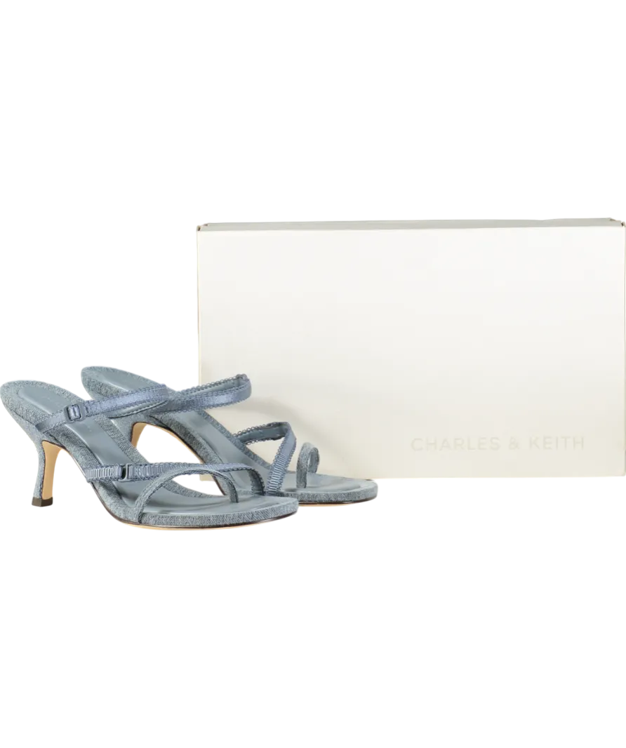 Charles & Keith Blue Denim Lace Strap Thong Sandals UK 4 EU 37 👠