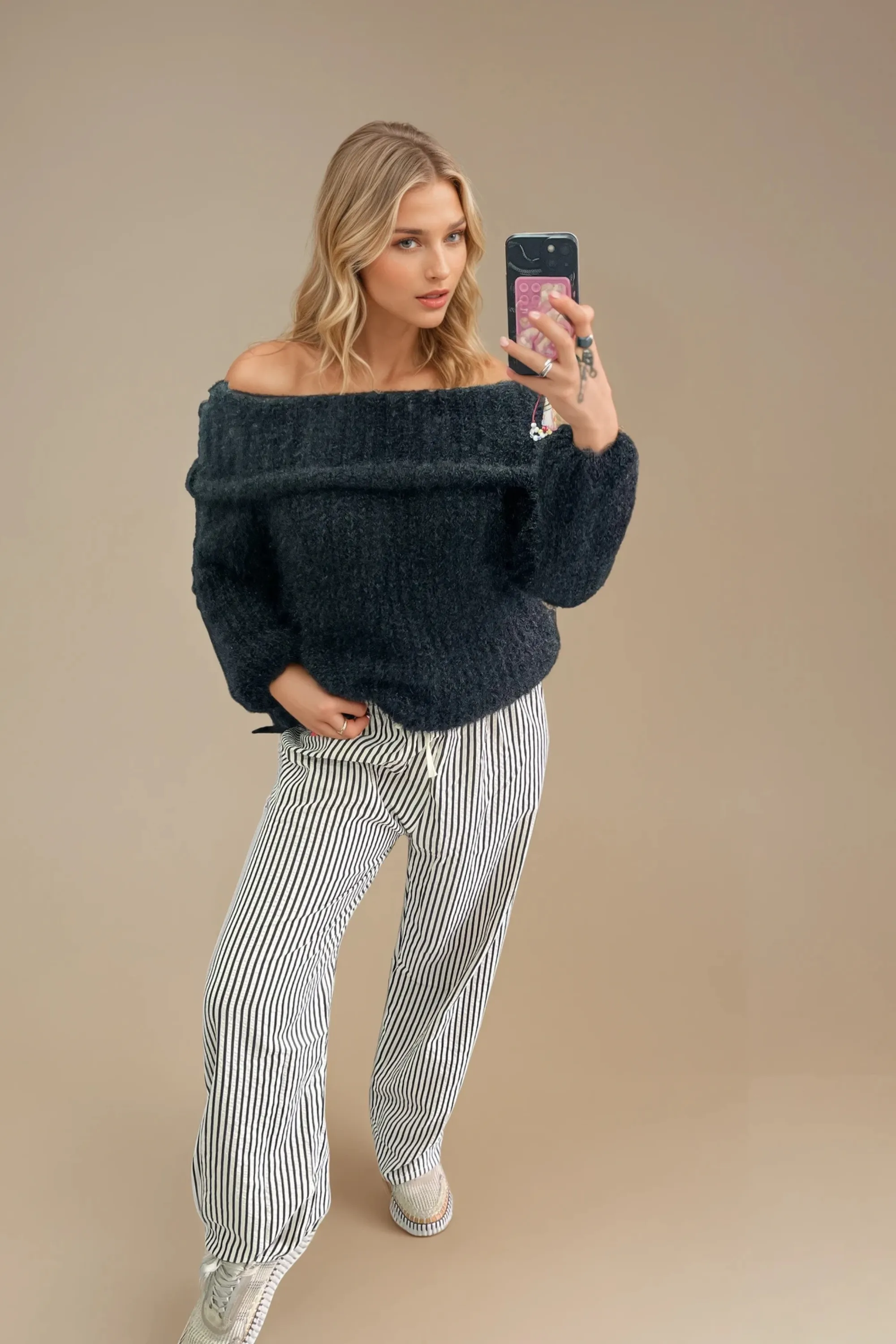 Cream & Black Stripe Pants – Effortless Style Meets All-Day Comfort