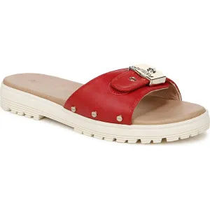 Dr. Scholl's Shoes Womens Think Iconic Faux Leather Slip On Slide Sandals
