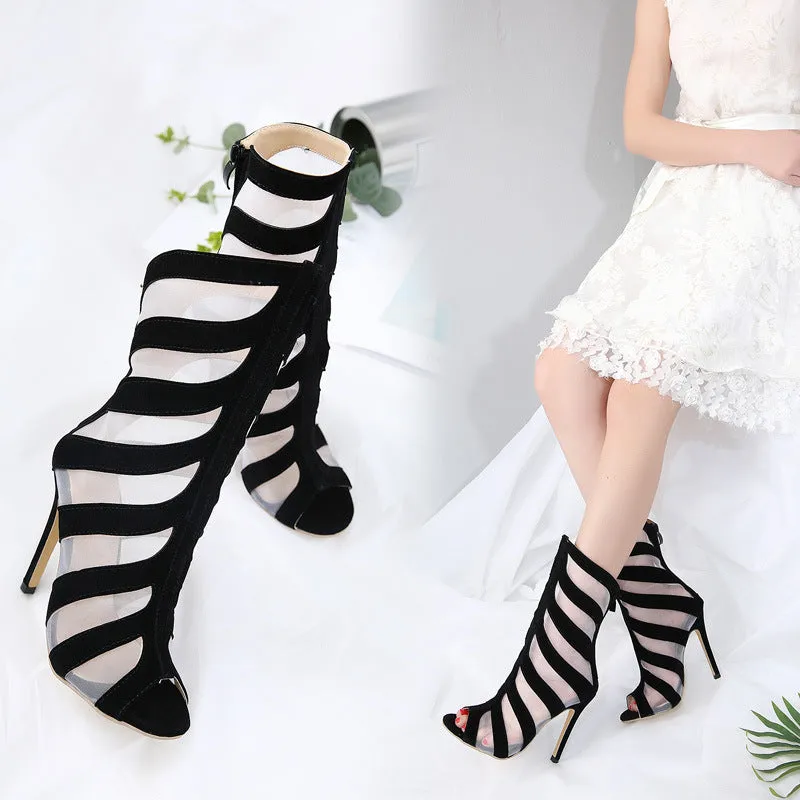 Fashion Hollow Out Silk Screen Sexy Cool Boots