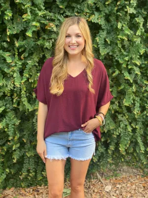 Flowy V Blouse- Burgundy