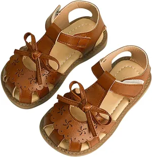 Girls Sandals Bowknot School Dress Shoes Open Toe Slip On Flat Sandals Anti-Slip Walking Shoes For Toddler