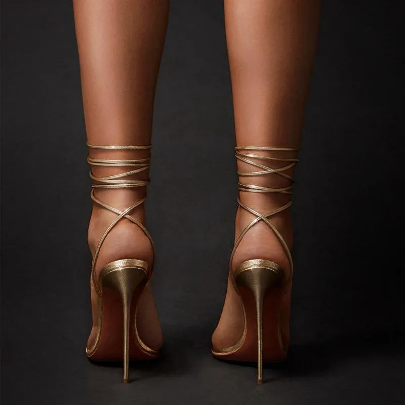 Golden Bandage Cool Boots Woman Heels Sandals