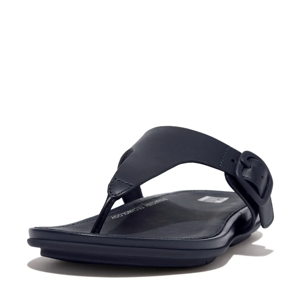 GRACIE Rubber-Buckle Leather Toe-Post Sandals