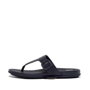 GRACIE Rubber-Buckle Leather Toe-Post Sandals
