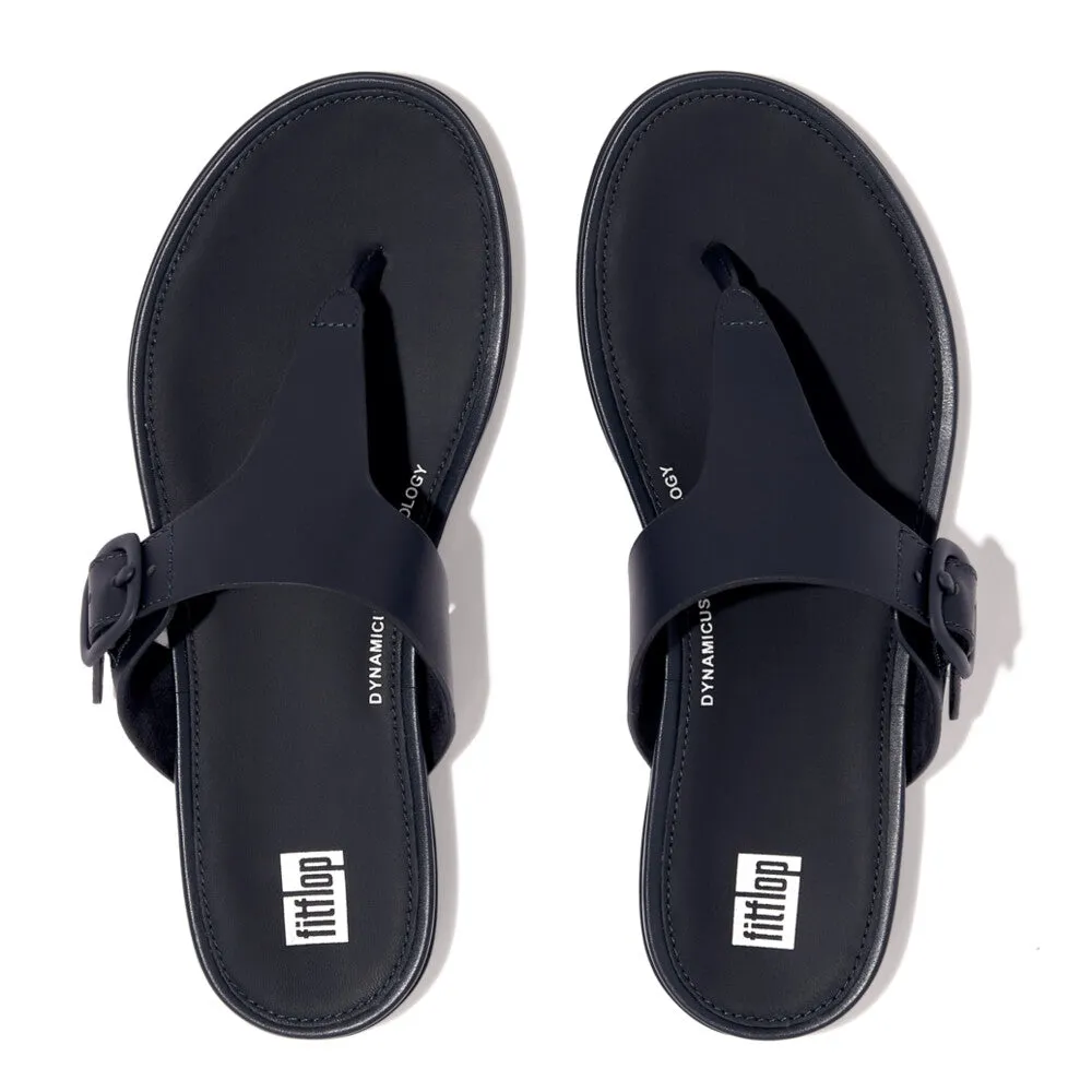 GRACIE Rubber-Buckle Leather Toe-Post Sandals