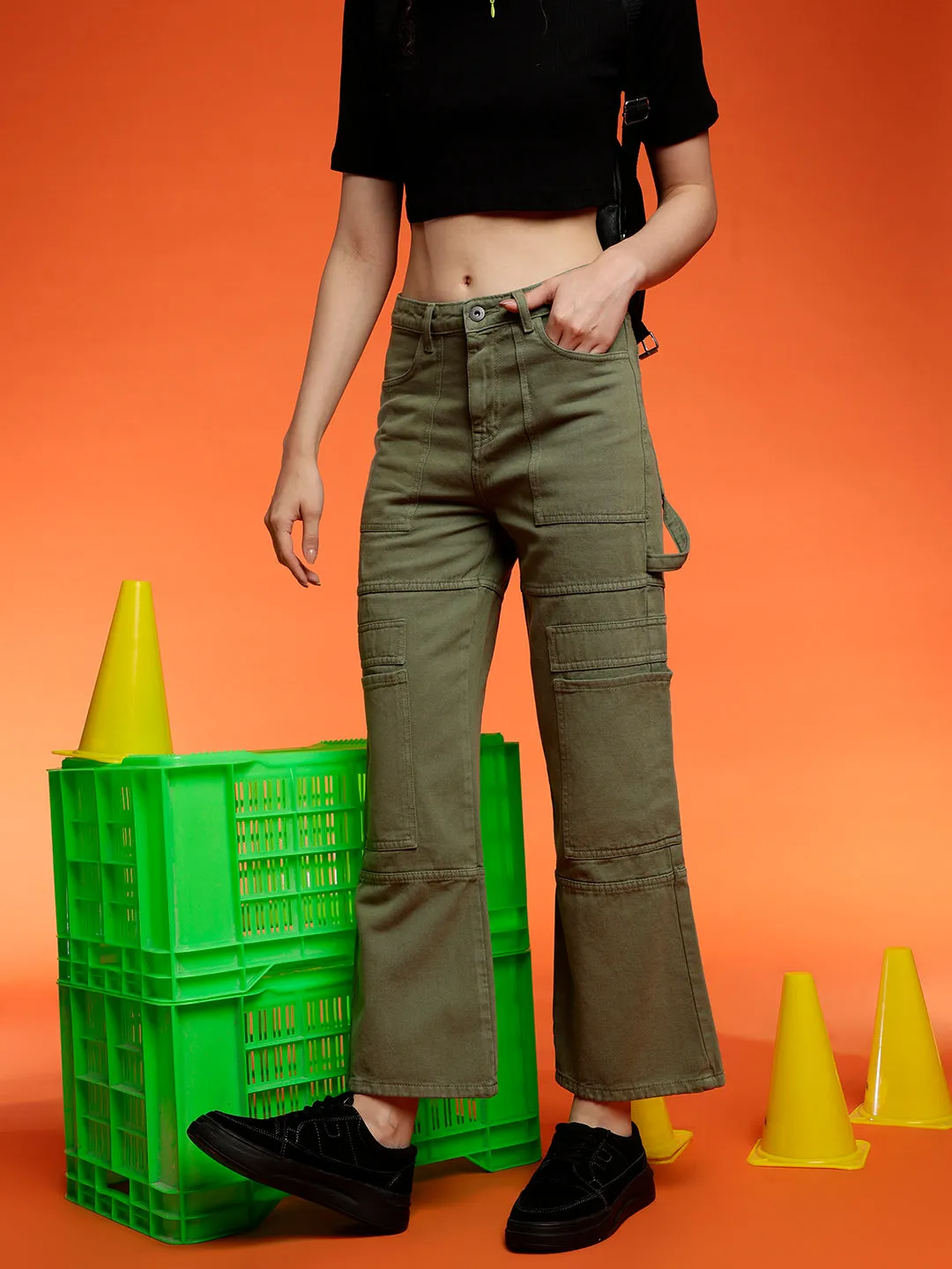Green Baggy Cargo Fit Jeans