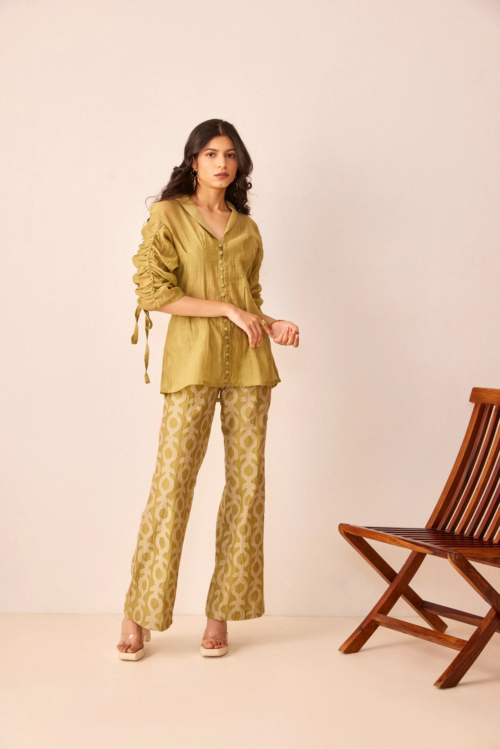 Green chanderi silk embroidered co-ord set