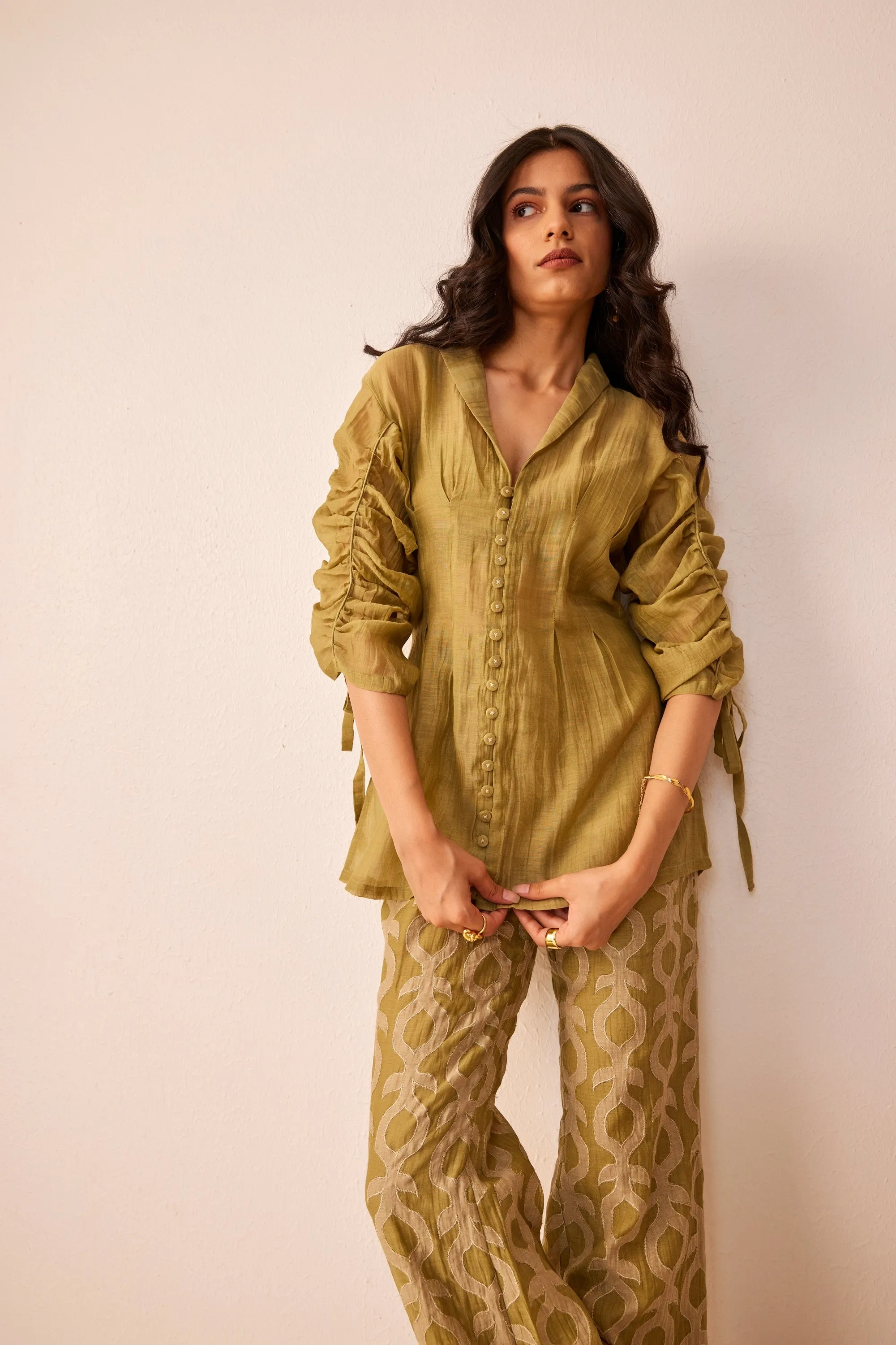 Green chanderi silk embroidered co-ord set