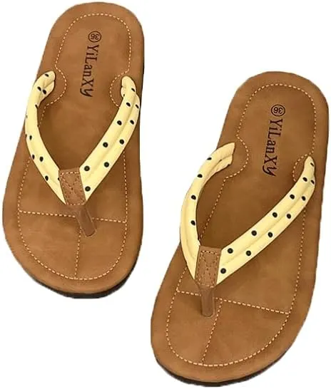 Halemet Flip Flops for Women Trendy Beach Sandals Travel Flip Flops Polka Dot Vacation Sandals Non Slip Flat Sandal Outdoor