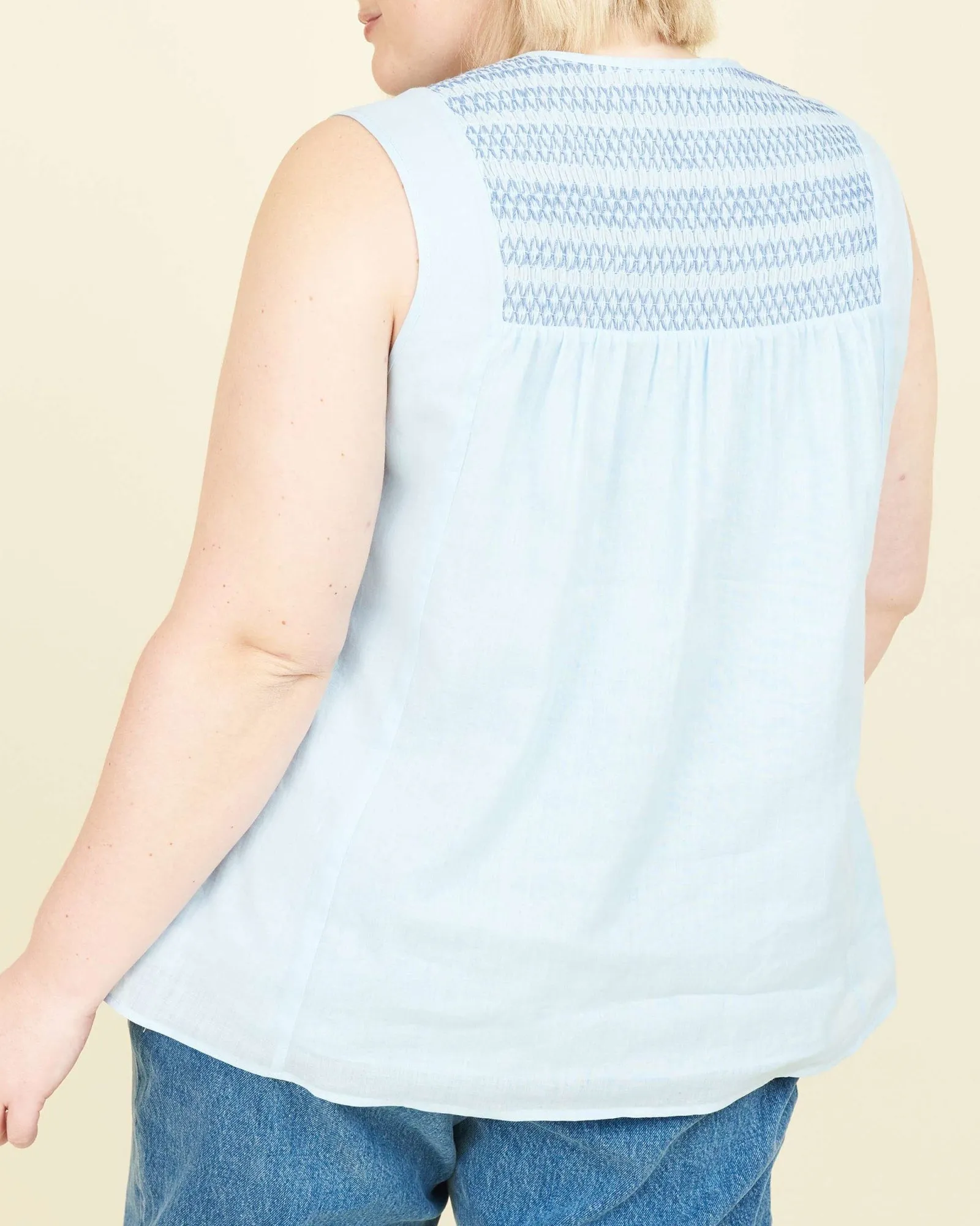 Jade Smocked Prep School Linen Tank | LIGHT BLUE