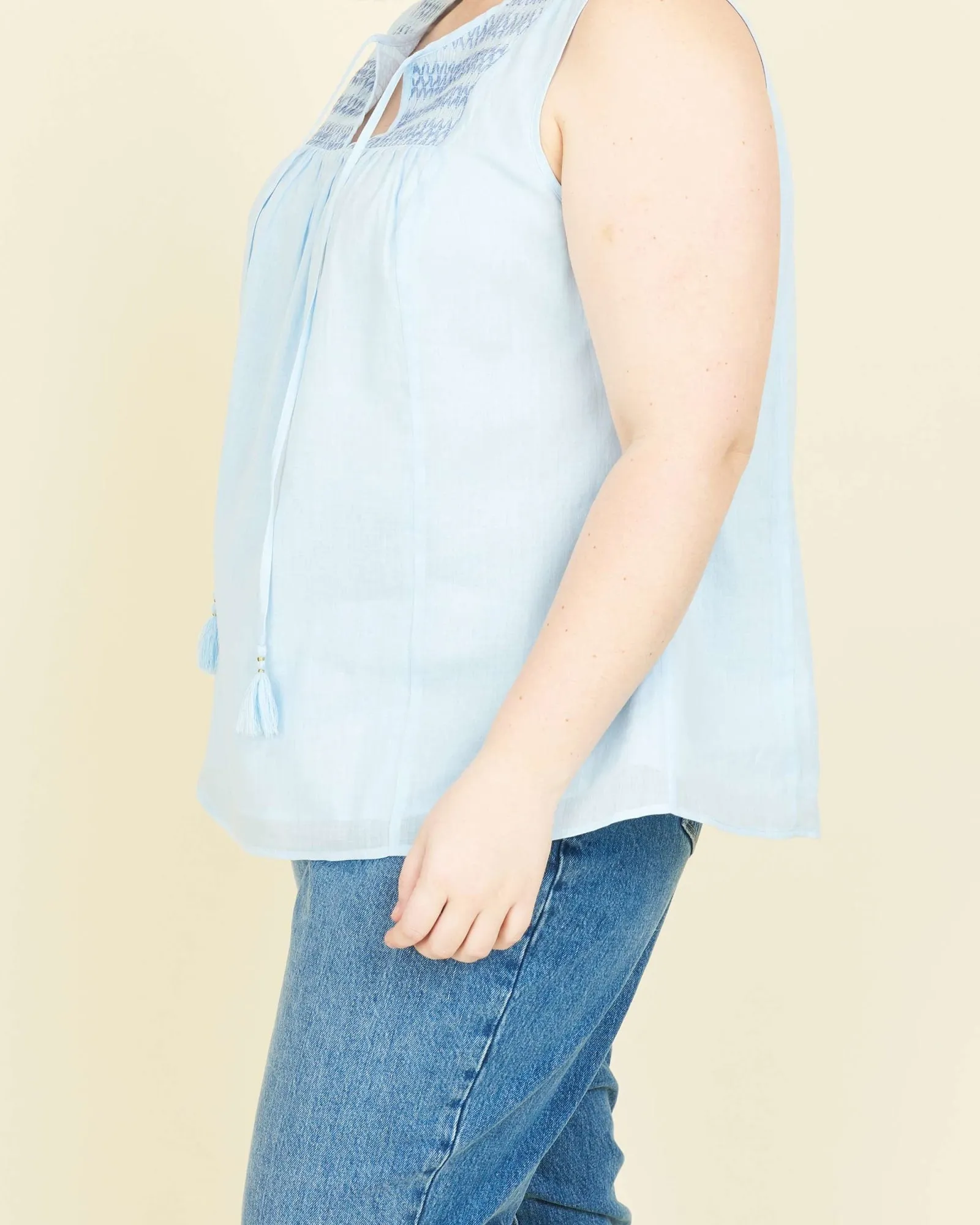 Jade Smocked Prep School Linen Tank | LIGHT BLUE