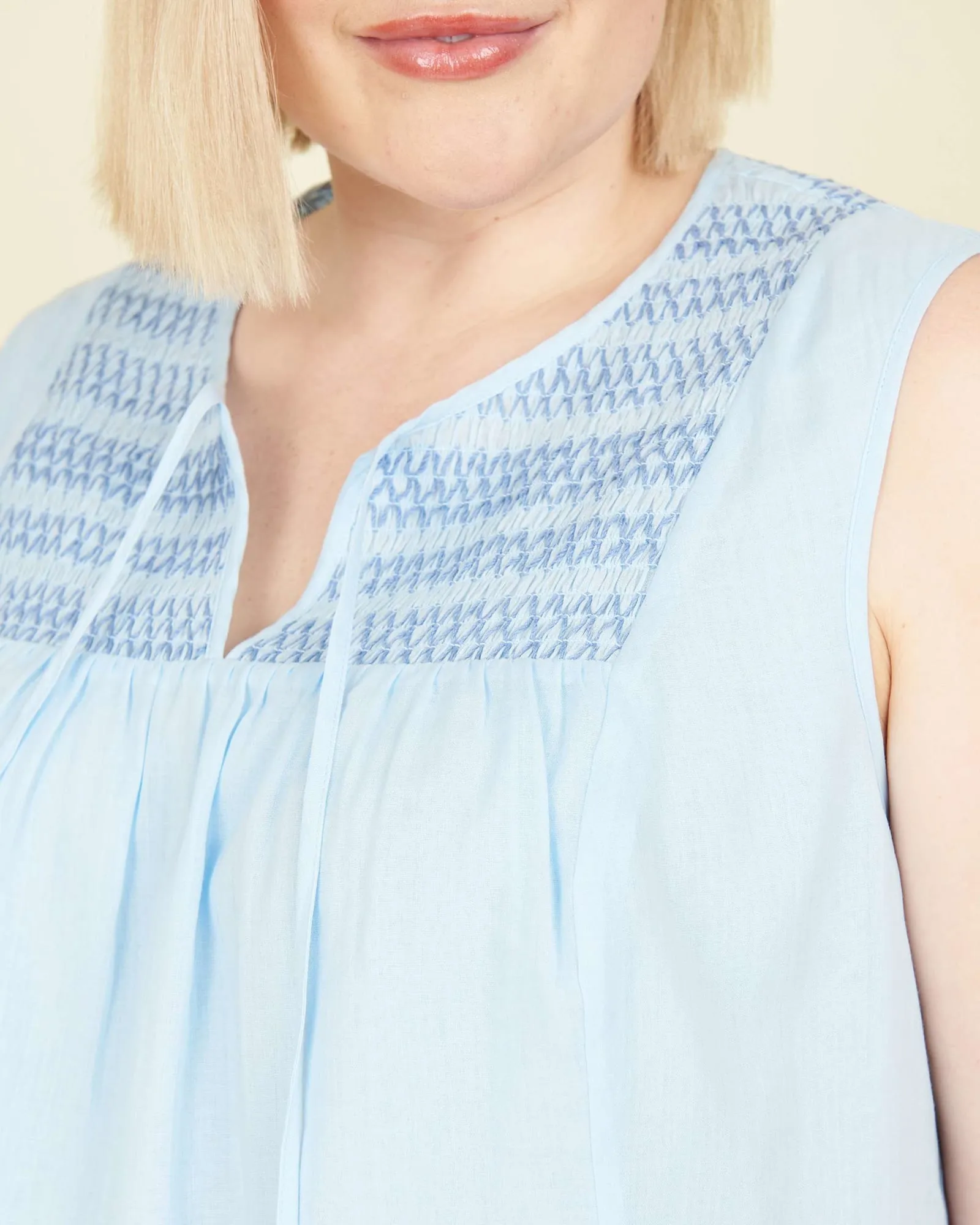 Jade Smocked Prep School Linen Tank | LIGHT BLUE