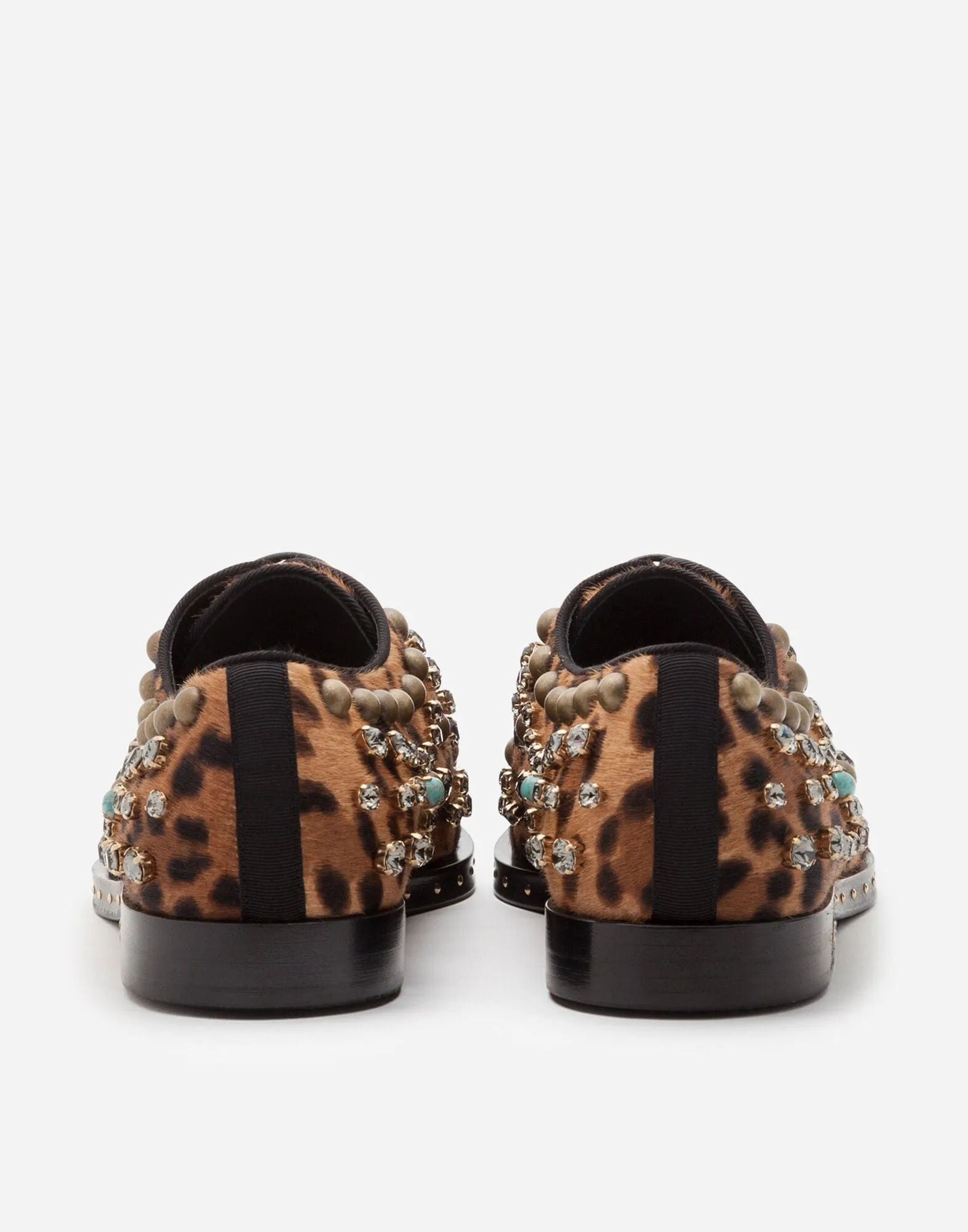 Jewel Embroidery And Leopard Print Derby Shoes