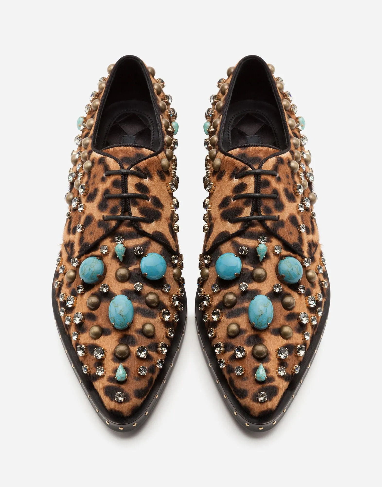 Jewel Embroidery And Leopard Print Derby Shoes