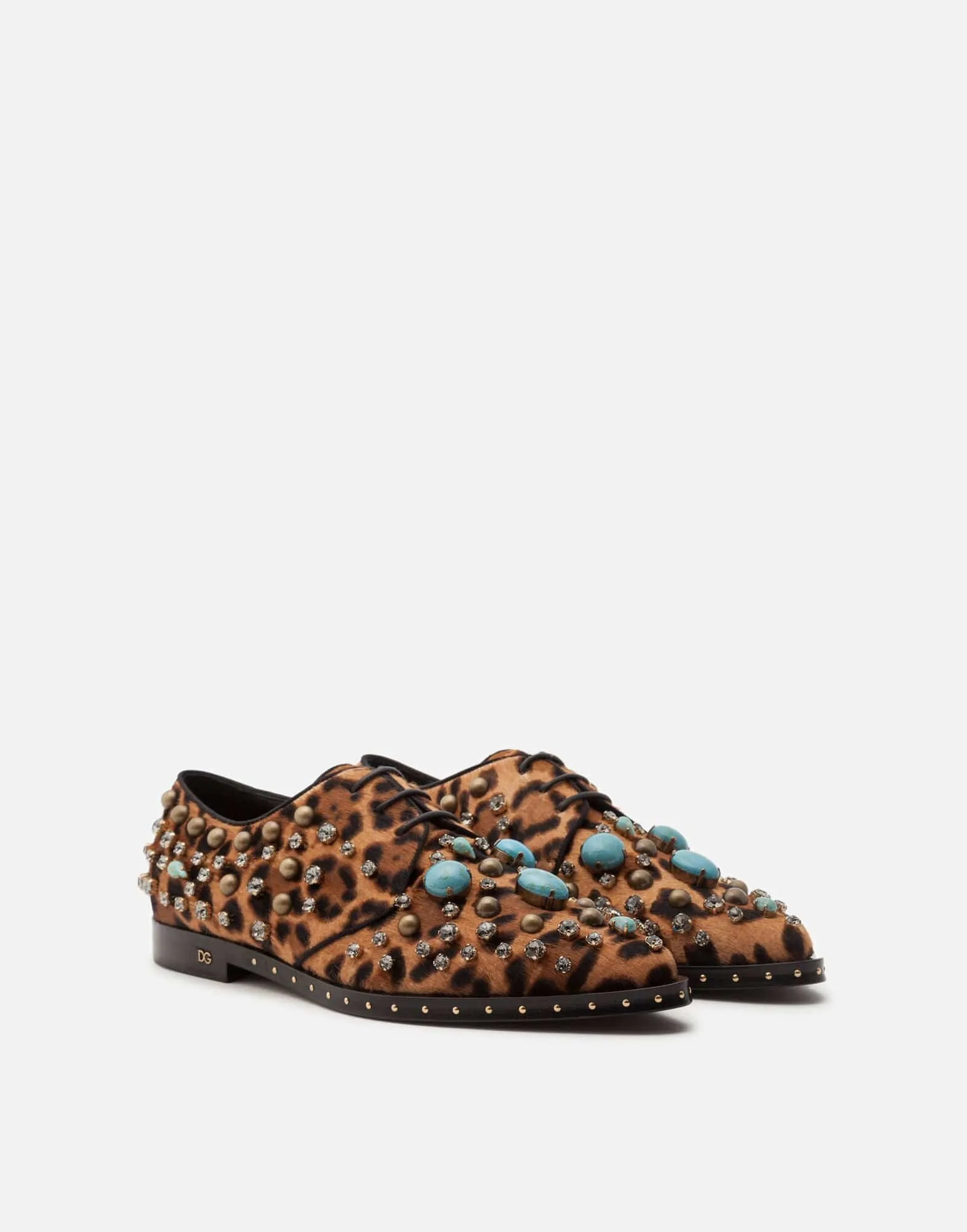 Jewel Embroidery And Leopard Print Derby Shoes
