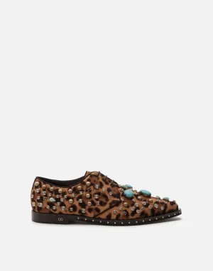 Jewel Embroidery And Leopard Print Derby Shoes