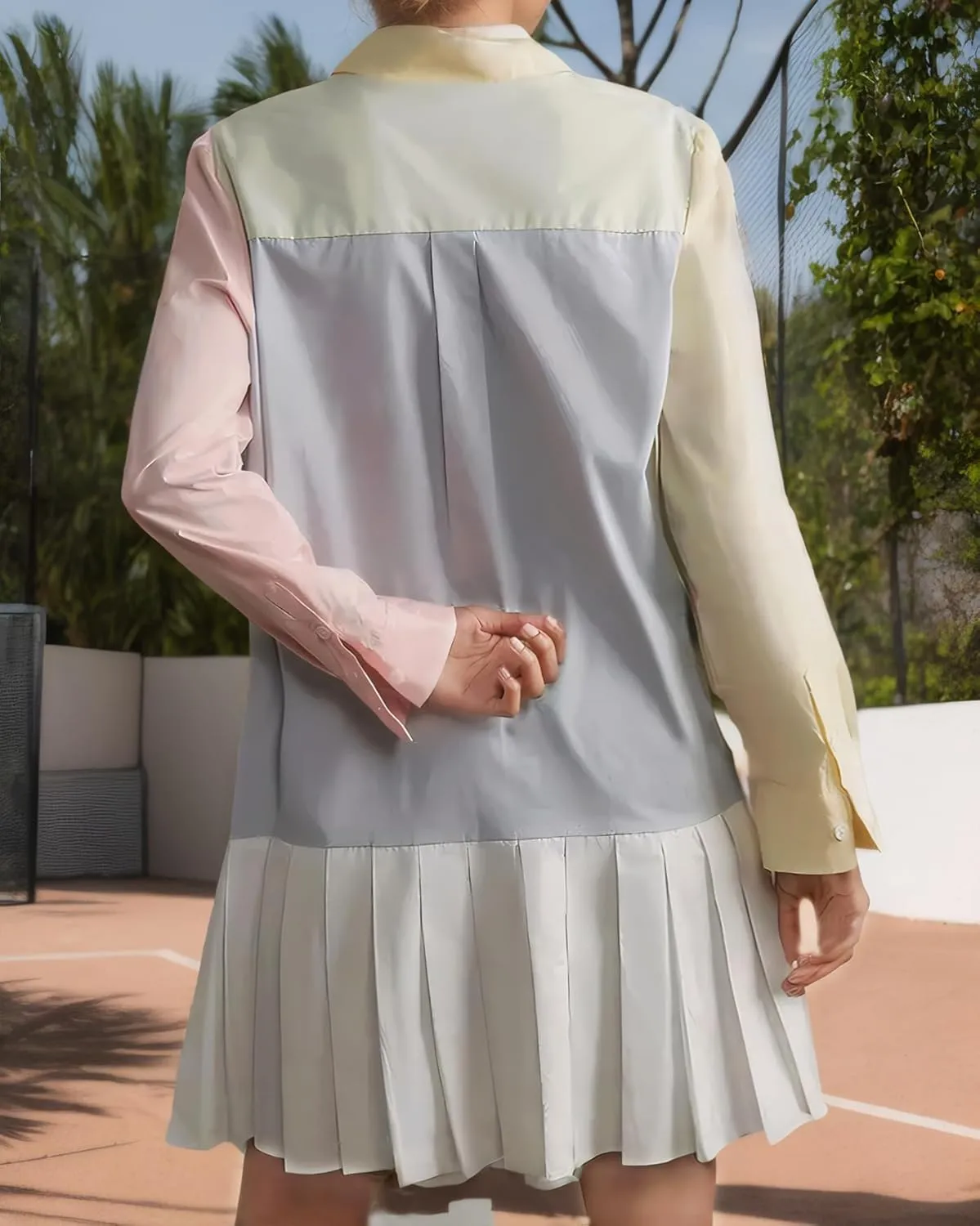 Kedera Women's Casual Shirt Dress Long Sleeve Colorblock 2025 Spring Button Down Mini Skirt Babydoll Pleated Dresses