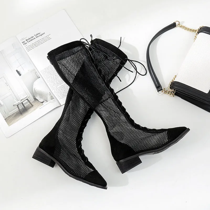 Lace Mesh High Tube Cool Boots Hollow Fashion Strapping Women's Shoes