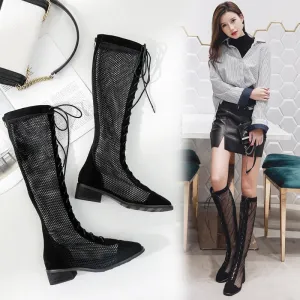 Lace Mesh High Tube Cool Boots Hollow Fashion Strapping Women's Shoes