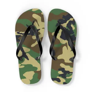 Ladies Green Camouflage Flip Flops