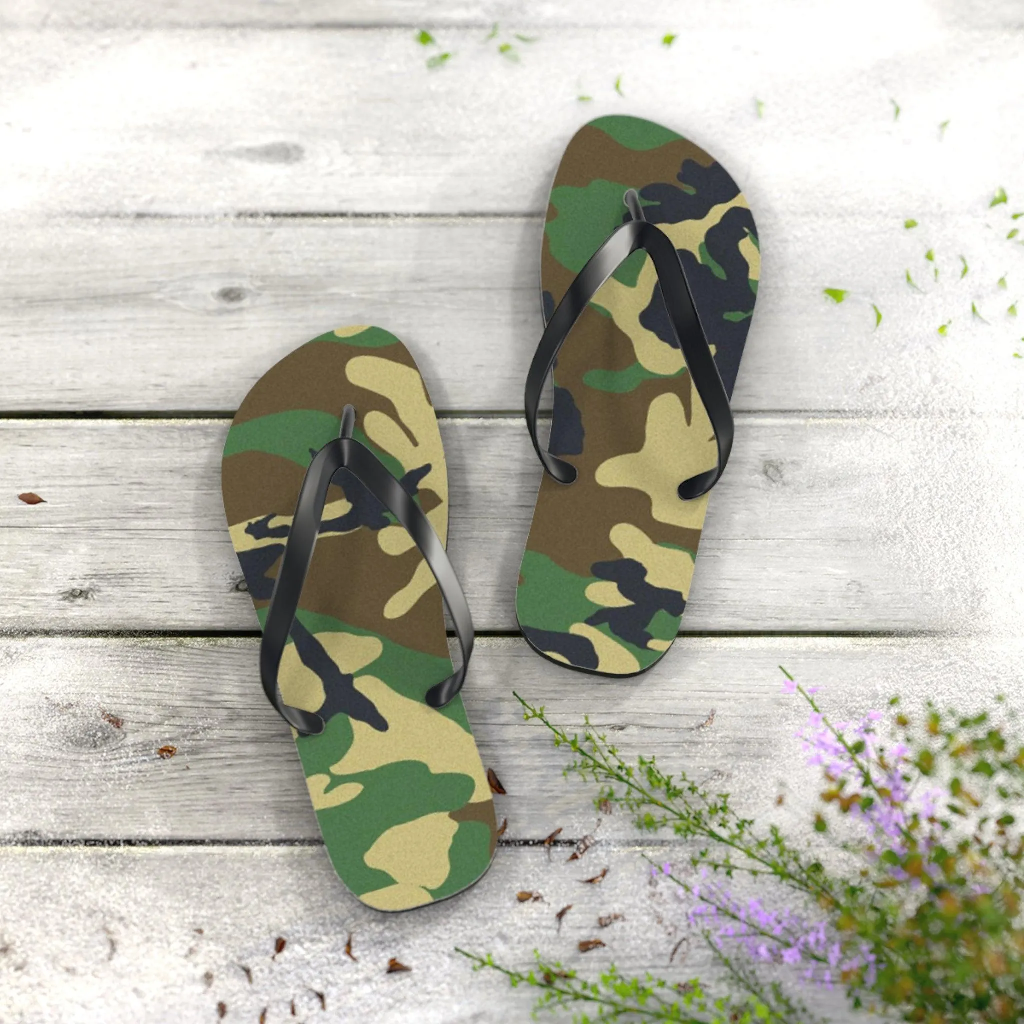 Ladies Green Camouflage Flip Flops