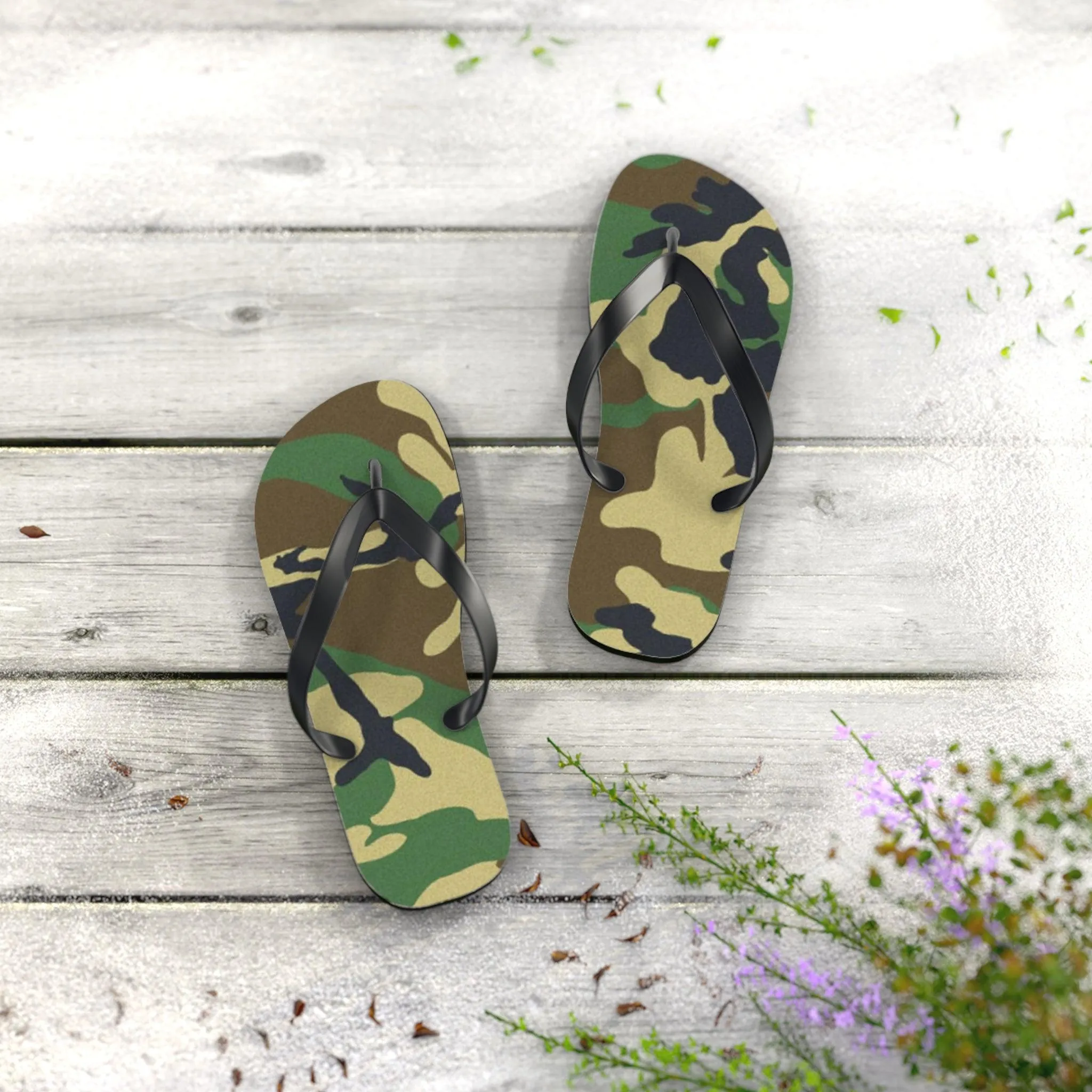 Ladies Green Camouflage Flip Flops
