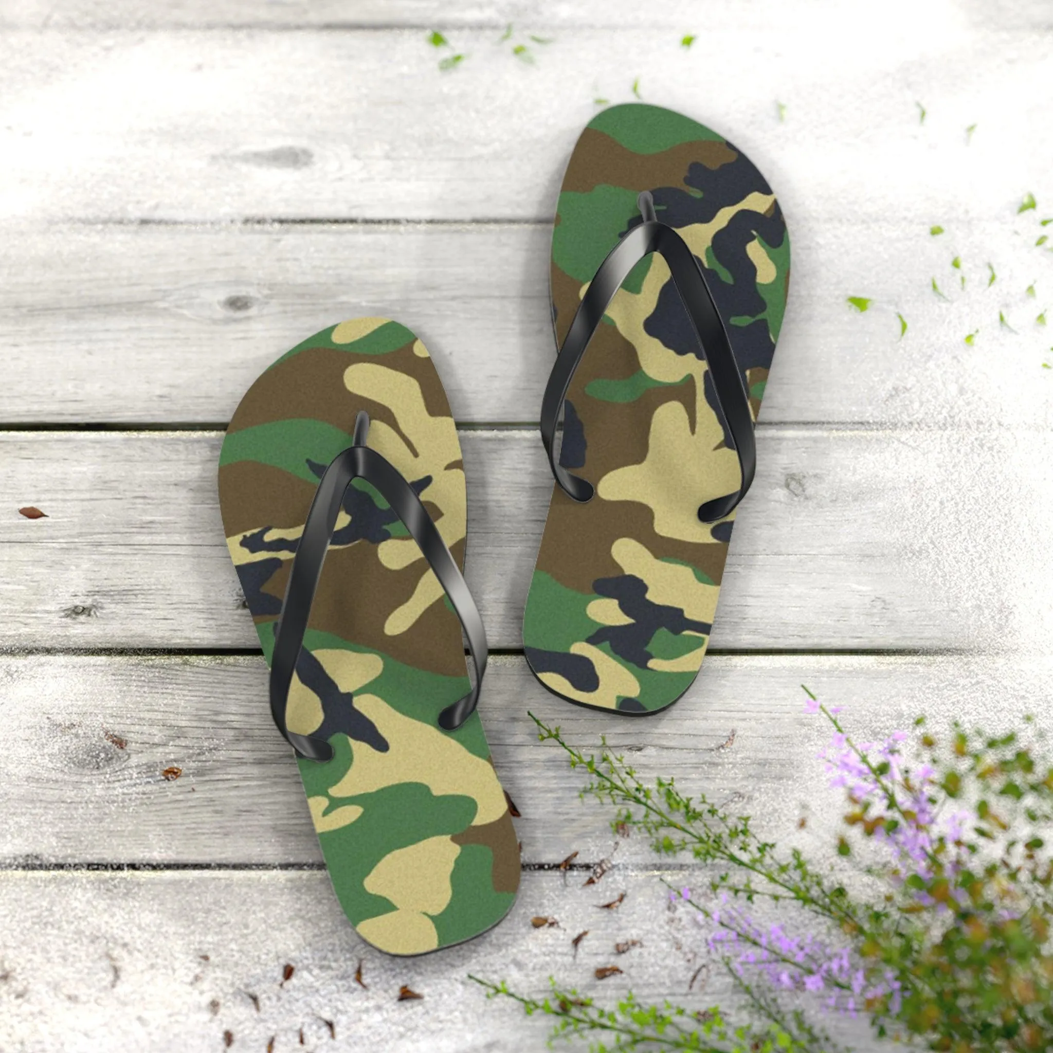 Ladies Green Camouflage Flip Flops