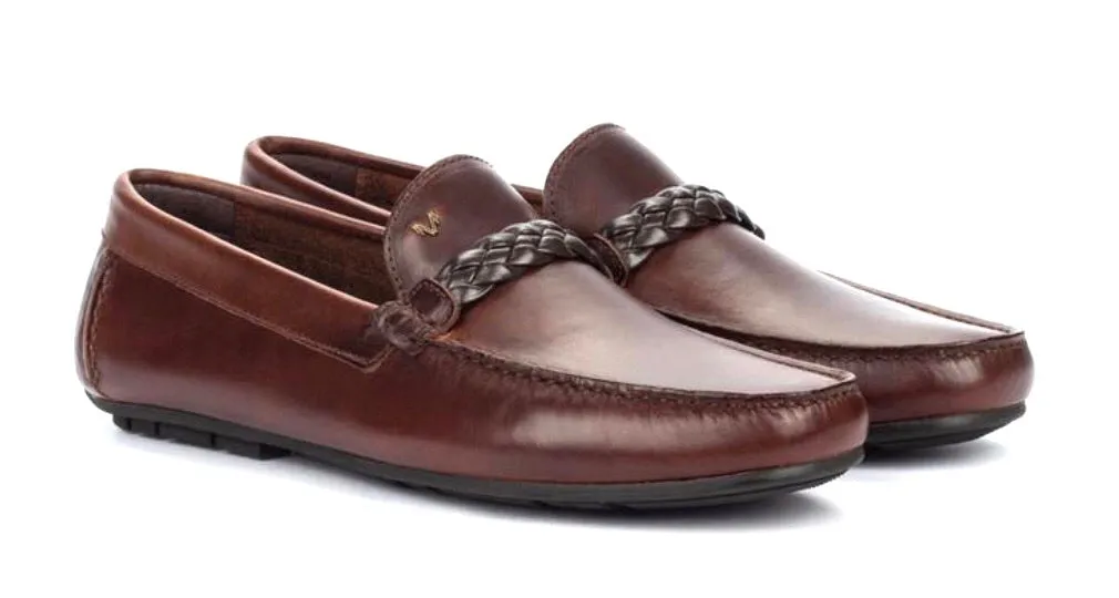 Martinelli 1411-2509B Cognac Pacific Leather Moccasins Slip On Shoes Made In Spain