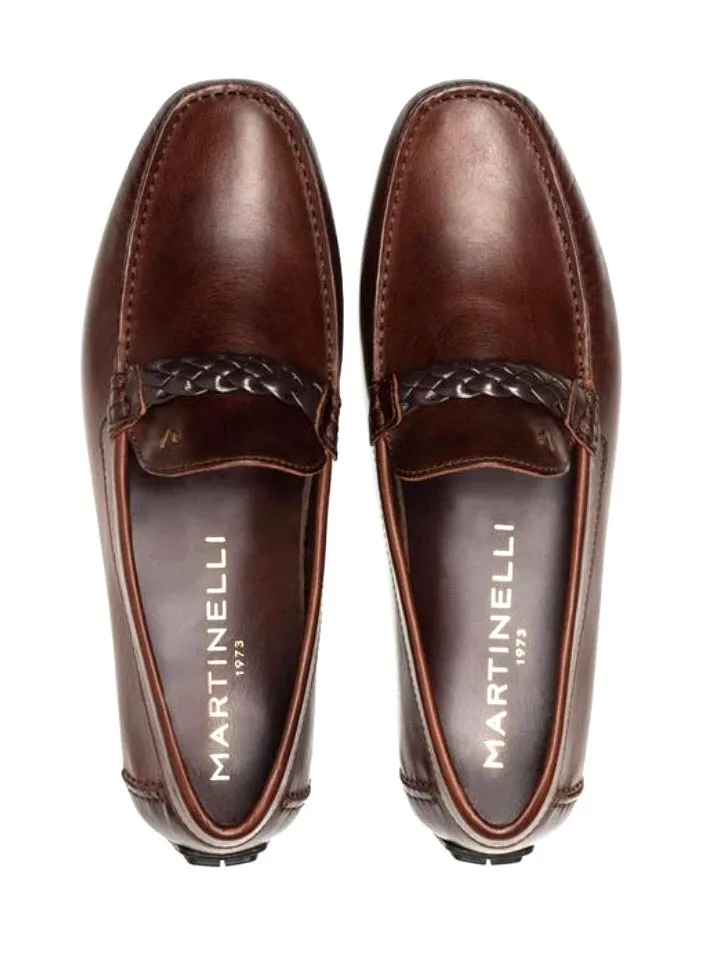 Martinelli 1411-2509B Cognac Pacific Leather Moccasins Slip On Shoes Made In Spain