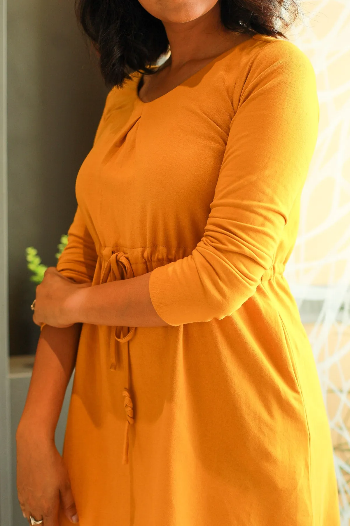 May Drawstring Waisted Dress - Mustard