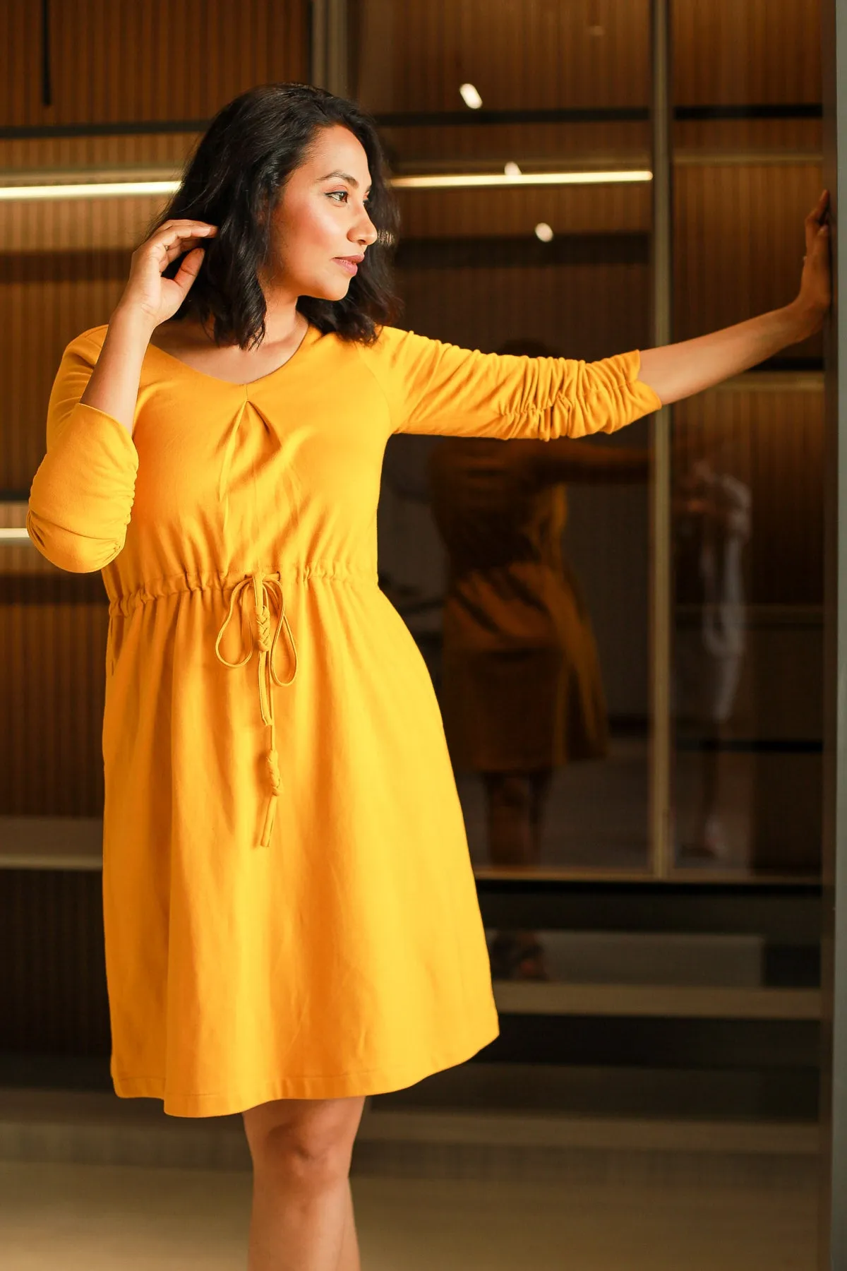 May Drawstring Waisted Dress - Mustard