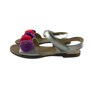Mini Boden sandals shoe size 2 silver straps with fluffy pom pom