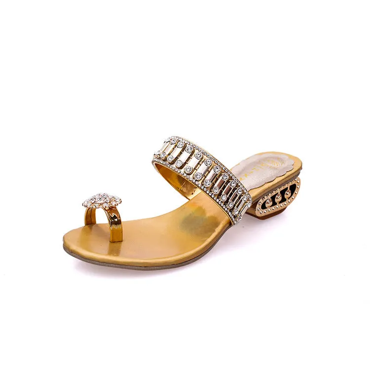 PU Chunky Heel Slip-on Summer Slipper Sandals