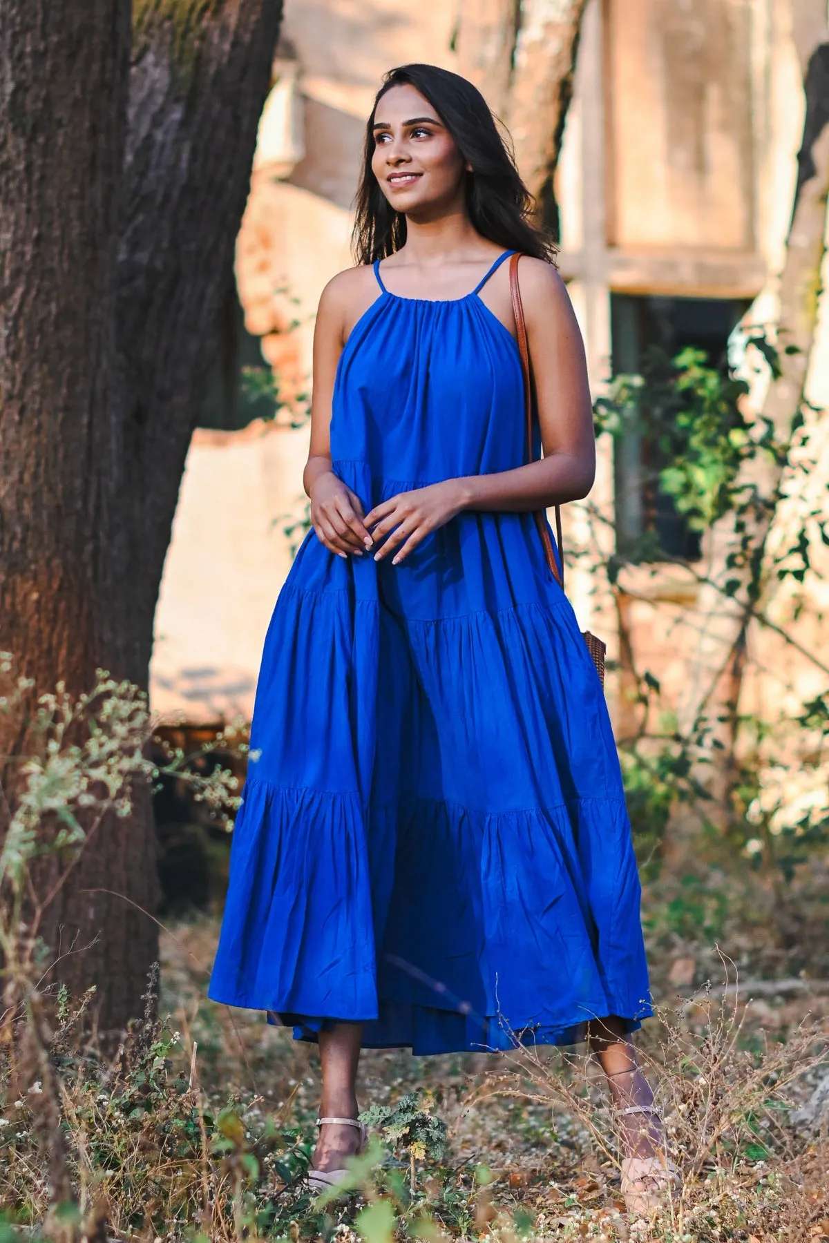 Rose Tiered Maxi Dress - Blue