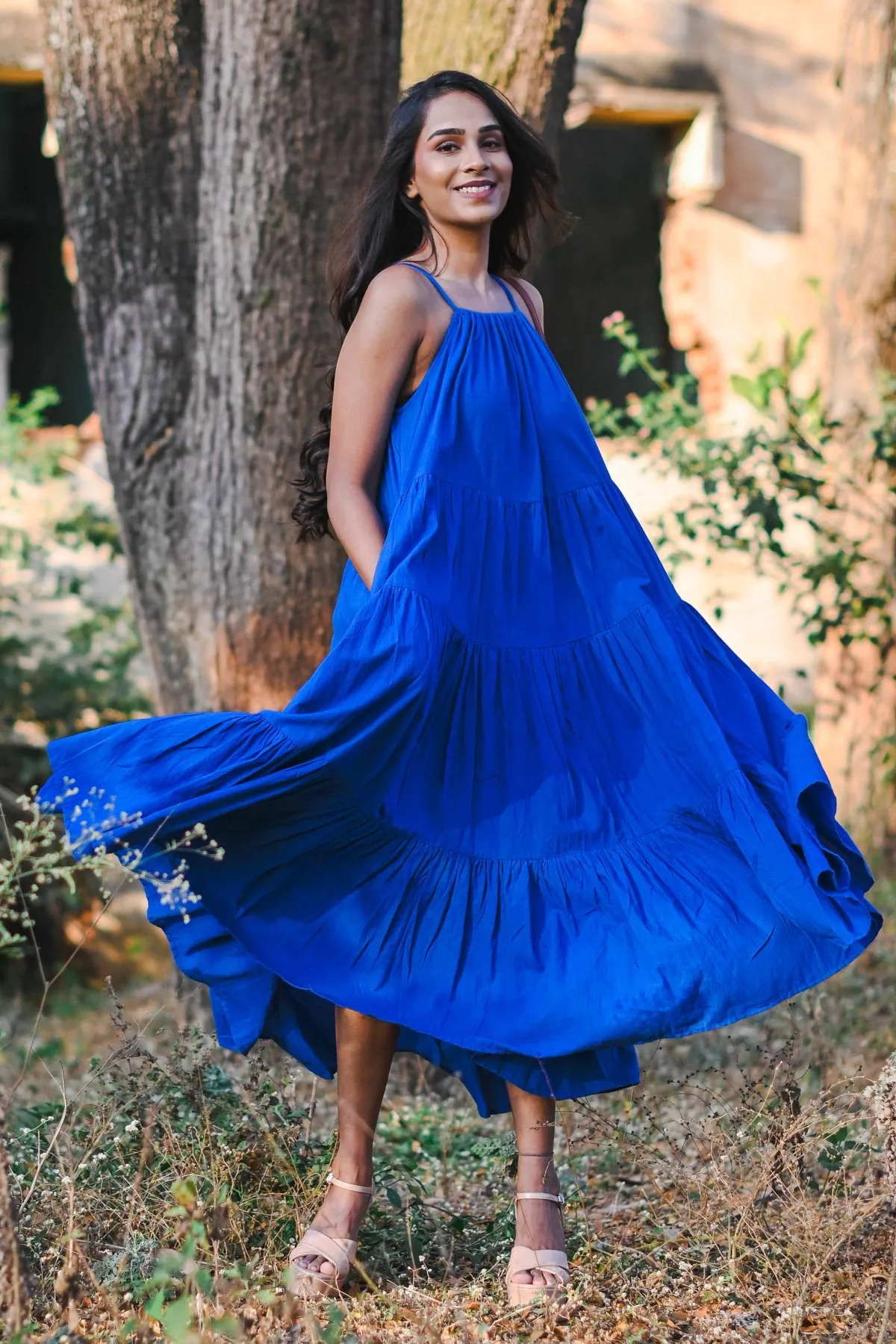 Rose Tiered Maxi Dress - Blue