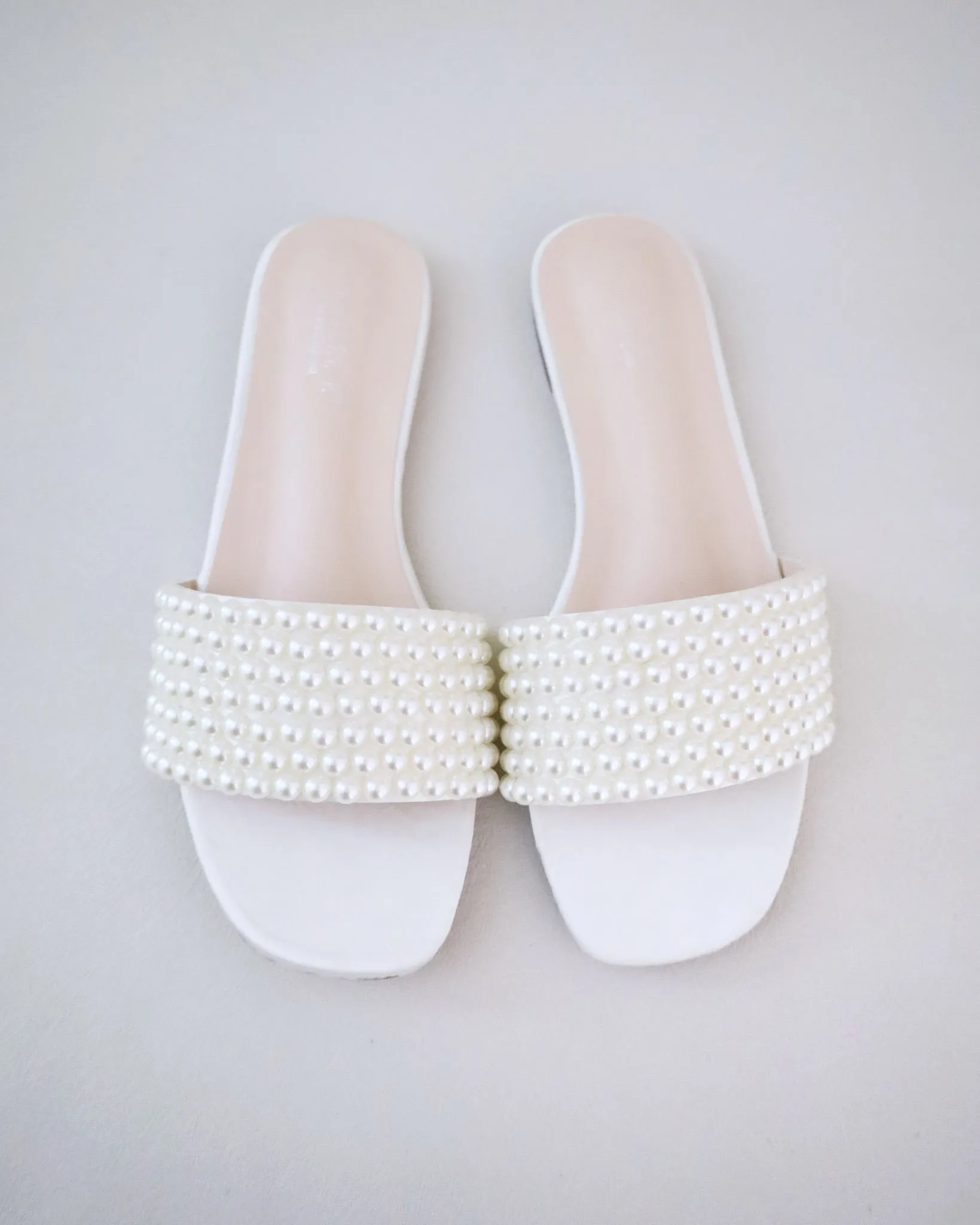 Satin Slip on Sandals with Allover Pearls