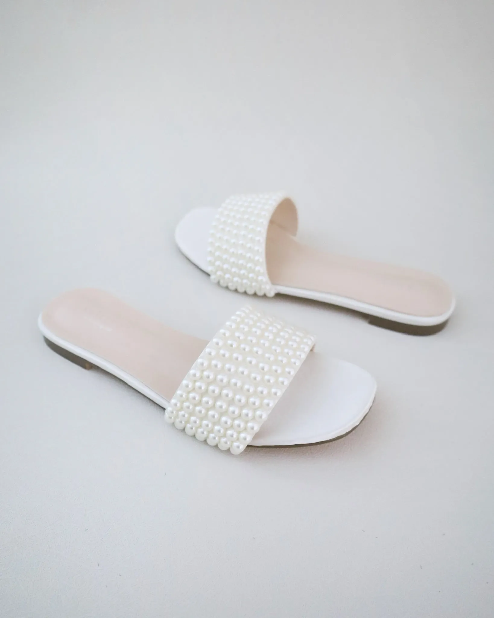 Satin Slip on Sandals with Allover Pearls